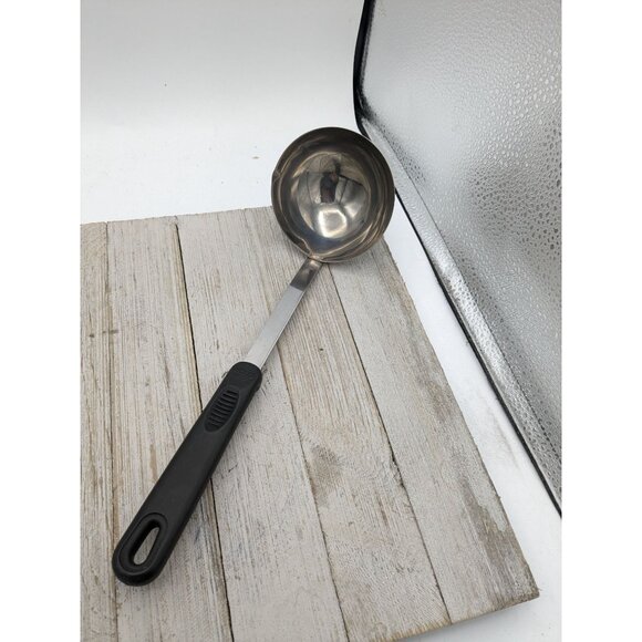 Soup Ladle Black Handle Slotted 11" Good Cooks Metal Chrome - Picture 1 of 8